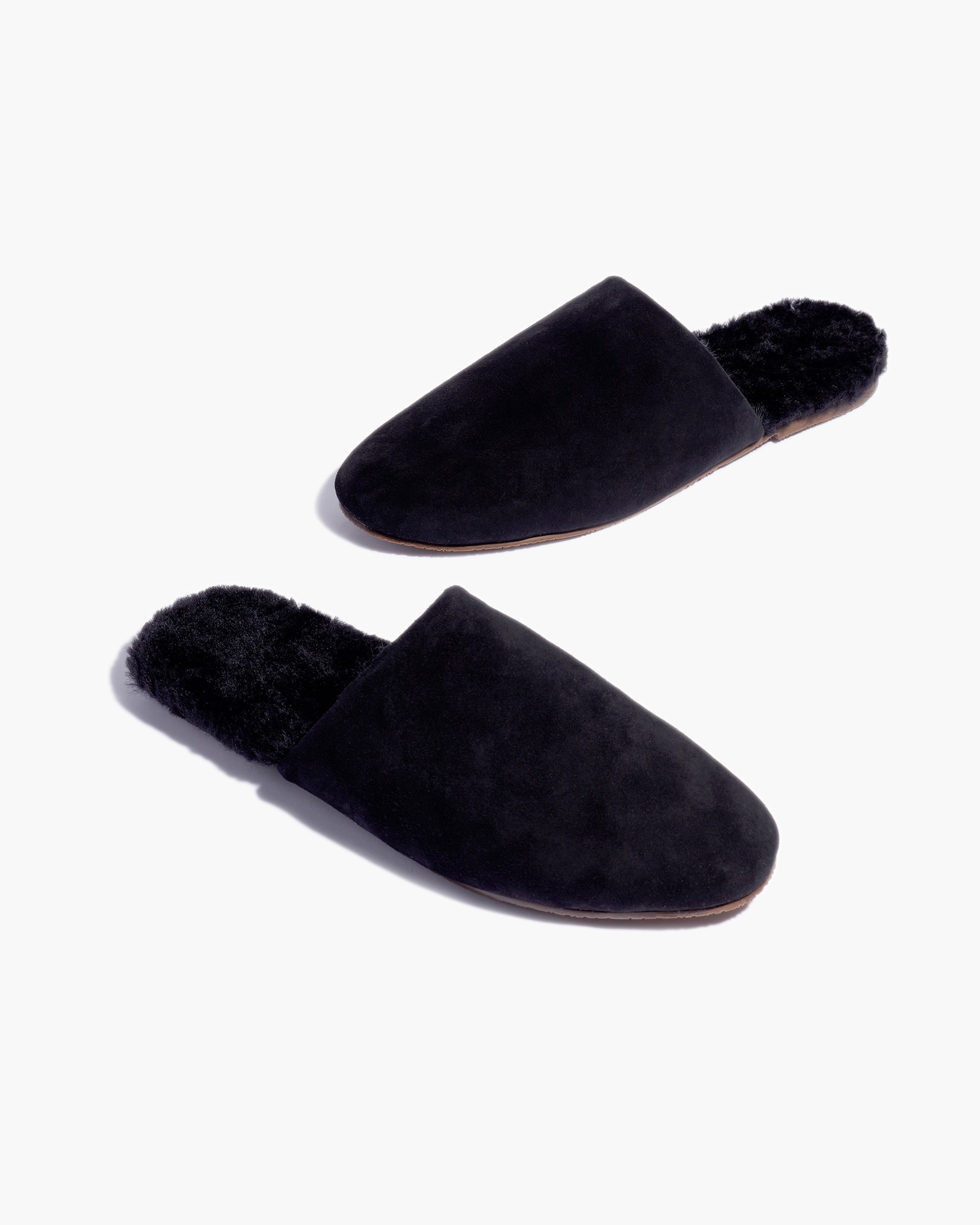 TKEES Ines Shearling Women's Slides Black | XJWLNO-806