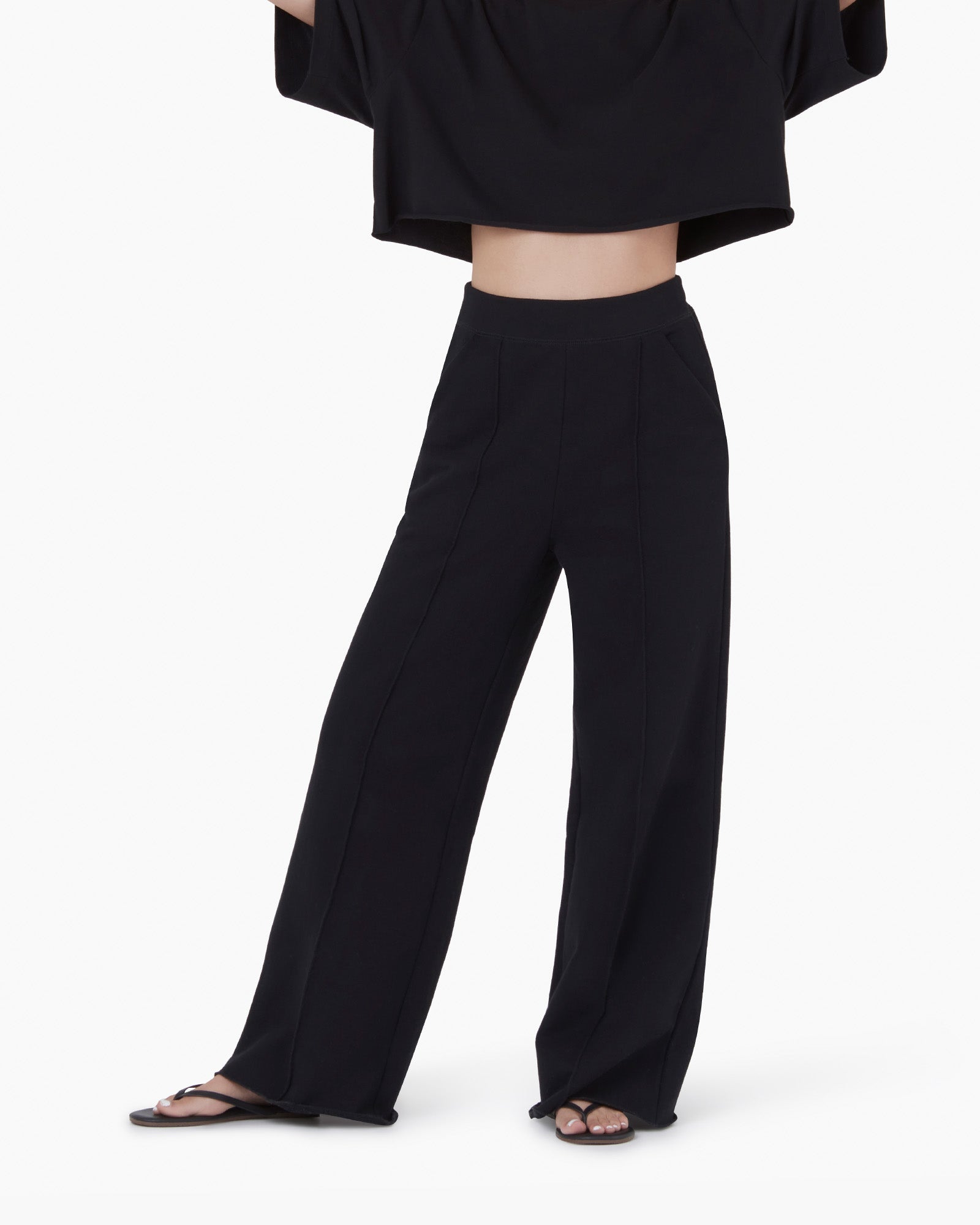 TKEES Raw Edge Wide Leg Women's Pants Black | AXGFLD-826