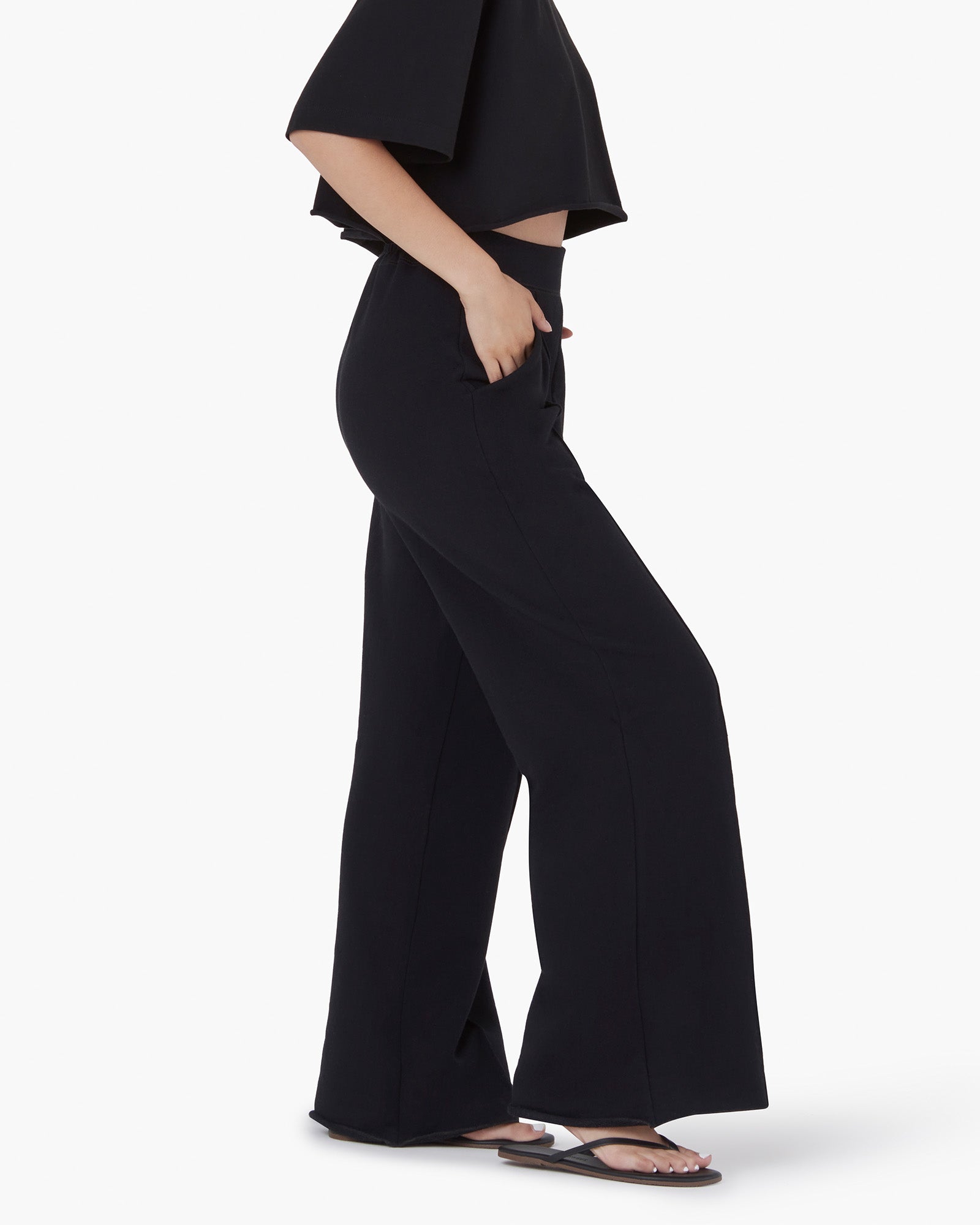 TKEES Raw Edge Wide Leg Women's Pants Black | AXGFLD-826