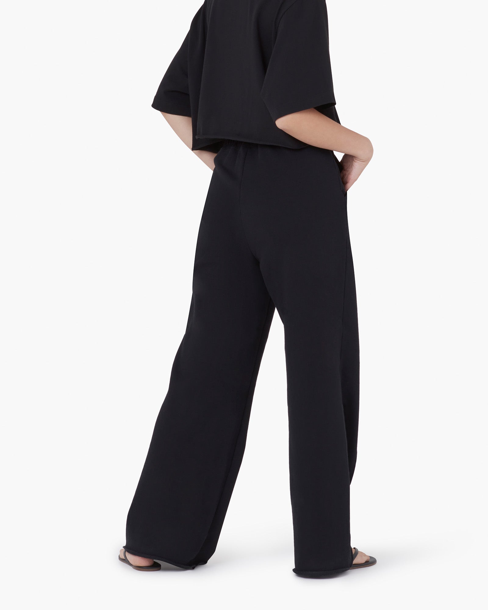 TKEES Raw Edge Wide Leg Women's Pants Black | AXGFLD-826